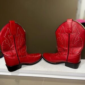 Kids Red Leather Cowboy Boots